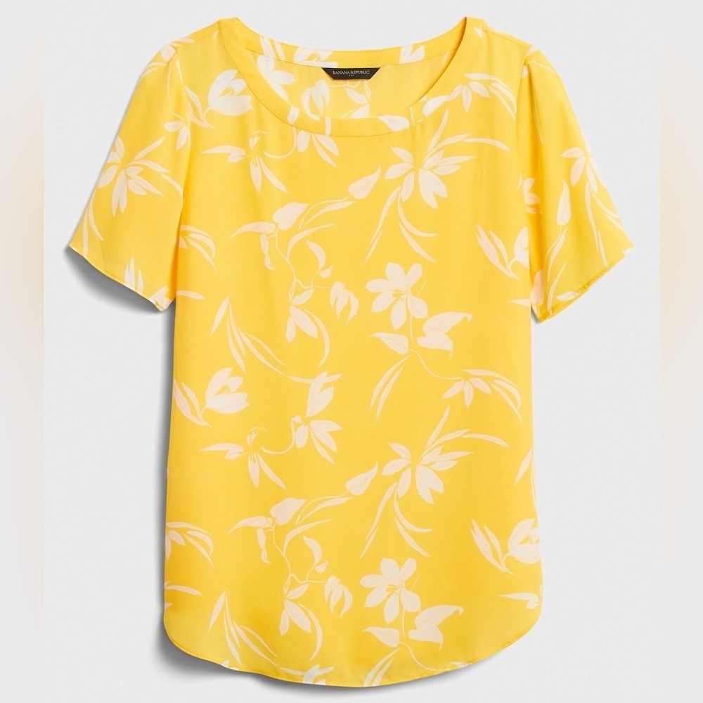 Banana Republic Factory XS Yellow Floral Short Sleeve Crew Neck Hi-Low Top NWOT